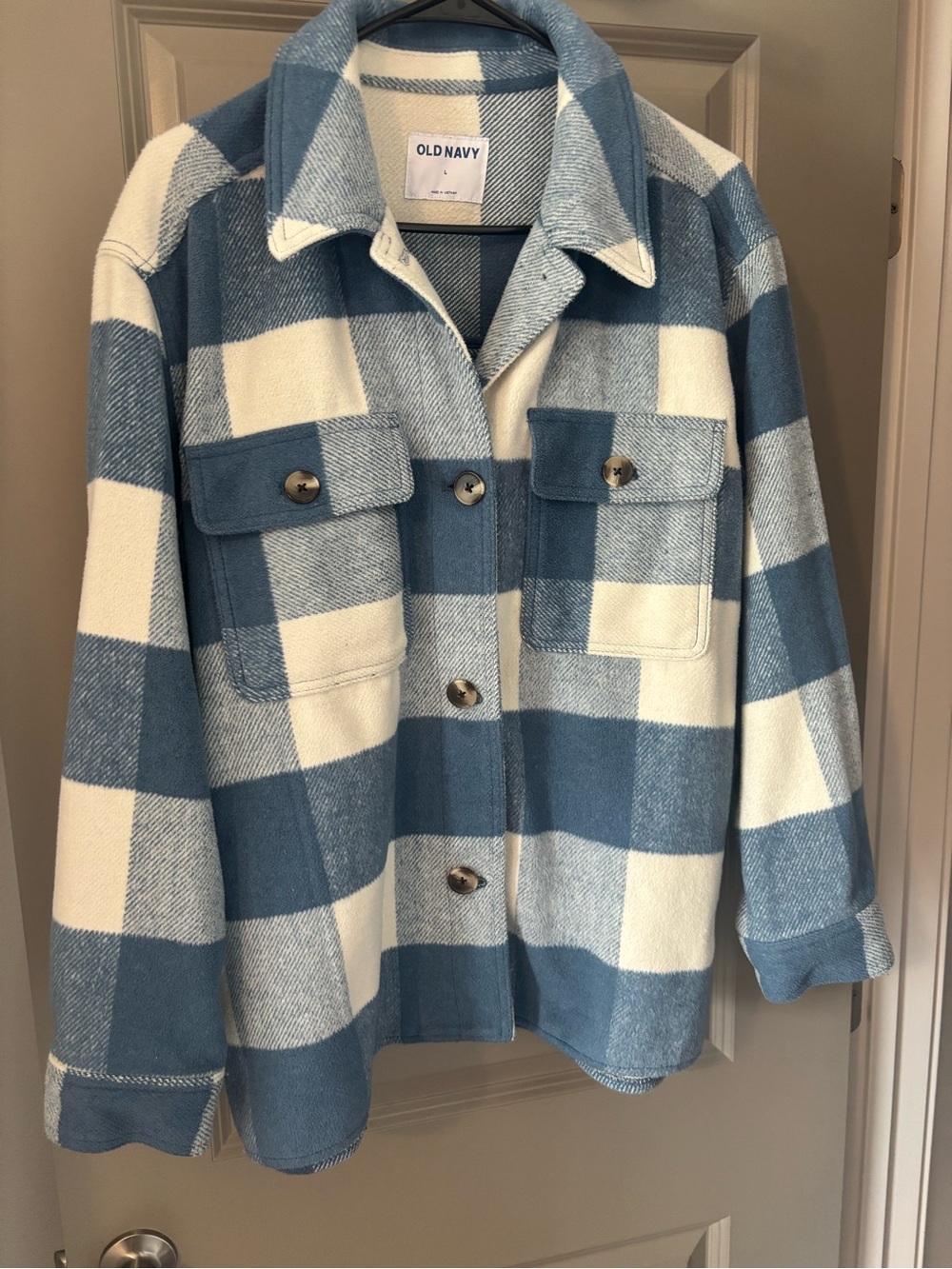 Old Navy Blue and White Buffalo Check Utility Jacket